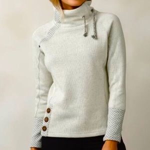 Prana Lucia mock neck wool herringbone sweater